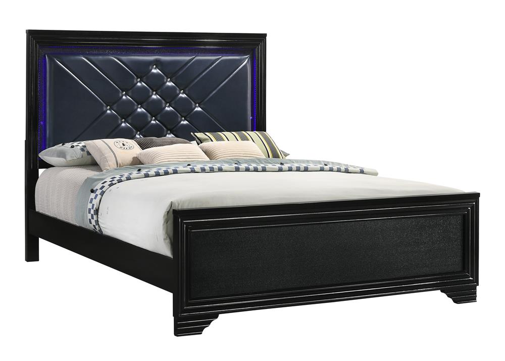 Penelope Eastern King Bed with LED Lighting Black/Midnight Star