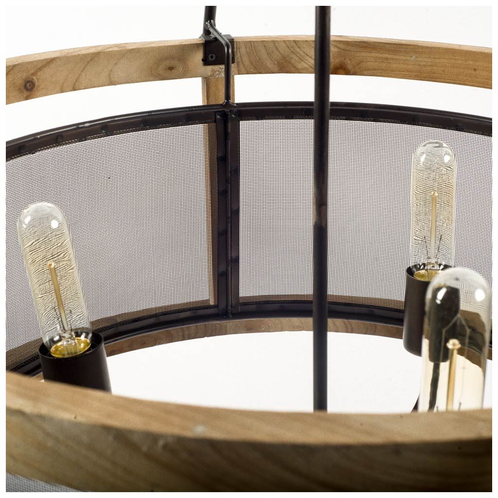 Penhill Black and Wooden Three Bulb Chandelier by Mercana at Eve Furniture