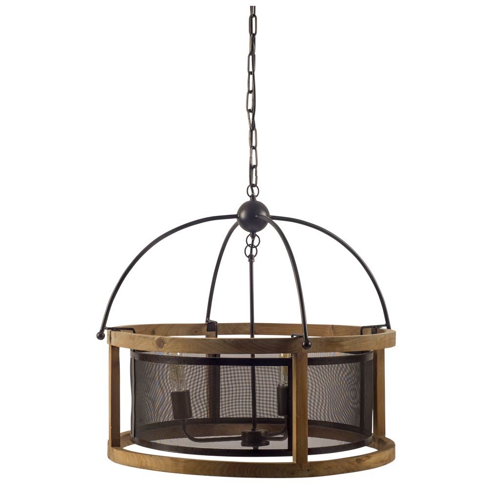 Penhill Black and Wooden Three Bulb Chandelier by Mercana at Eve Furniture