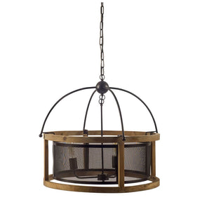 Penhill Black and Wooden Three Bulb Chandelier by Mercana at Eve Furniture