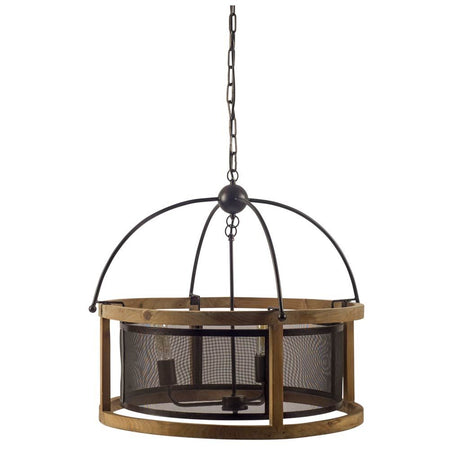 Penhill Black and Wooden Three Bulb Chandelier by Mercana at Eve Furniture
