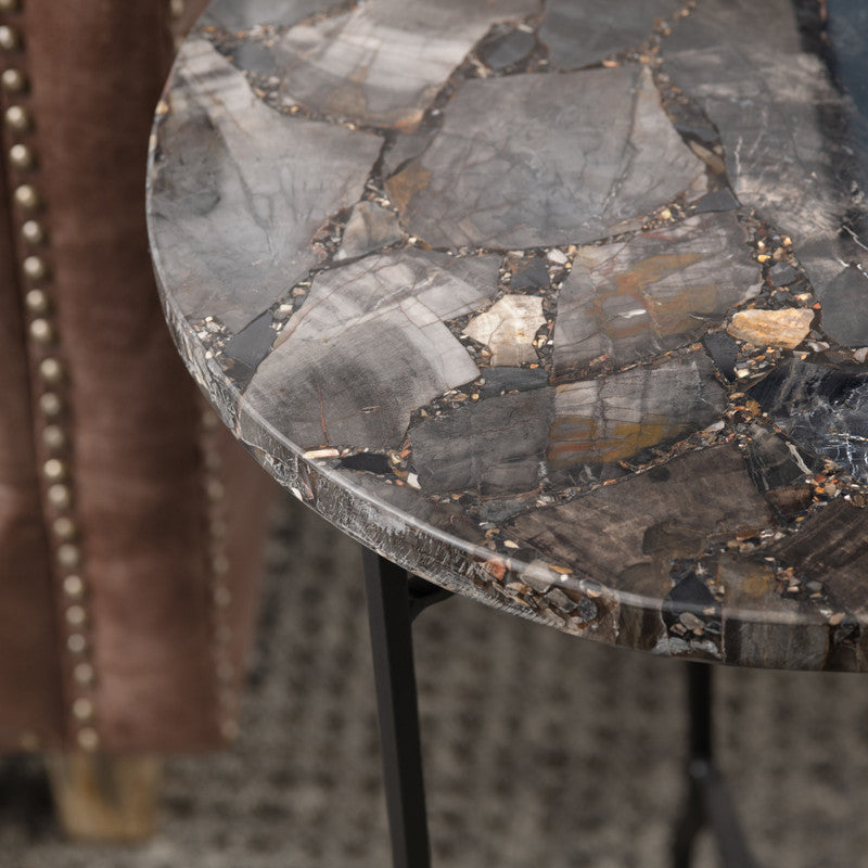Pennington Black/Brown Petrified Wood Accent Table by Crestview at Eve Furniture