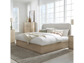 Penny California King Upholstered Platform Bed in Buff Cream Ash and Oatmeal Linen by Modus Furniture at Eve Furniture