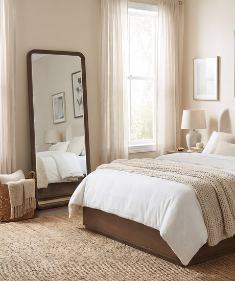 Penny Chocolate Mousse Floor Mirror by Modus Furniture at Eve Furniture