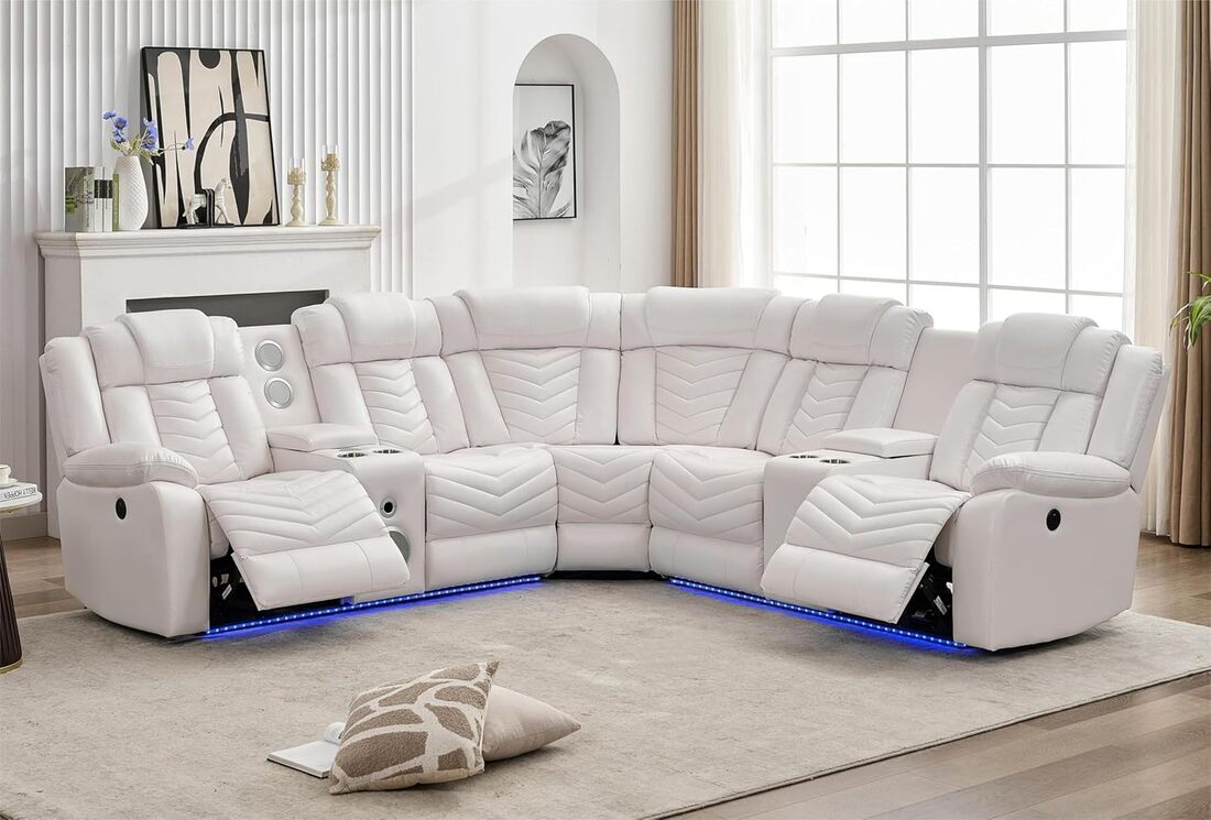 Peonia White Reclining Sectional by Happy Homes at Eve Furniture