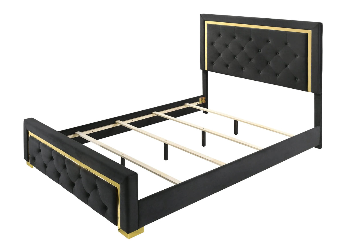 Pepe Black and Gold King Panel Upholstered Bed by Crown Mark at Eve Furniture