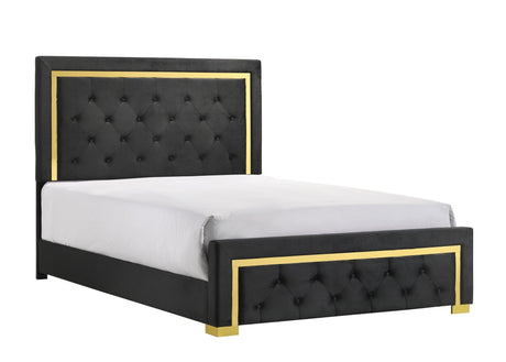 Pepe Black and Gold King Panel Upholstered Bed by Crown Mark at Eve Furniture