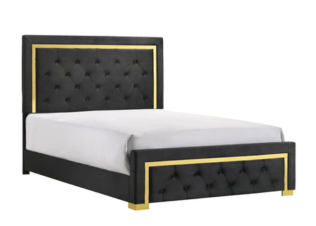 Pepe Black and Gold King Panel Upholstered Bed by Crown Mark at Eve Furniture