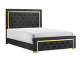 Pepe Black and Gold Queen Panel Upholstered Bed by Crown Mark at Eve Furniture