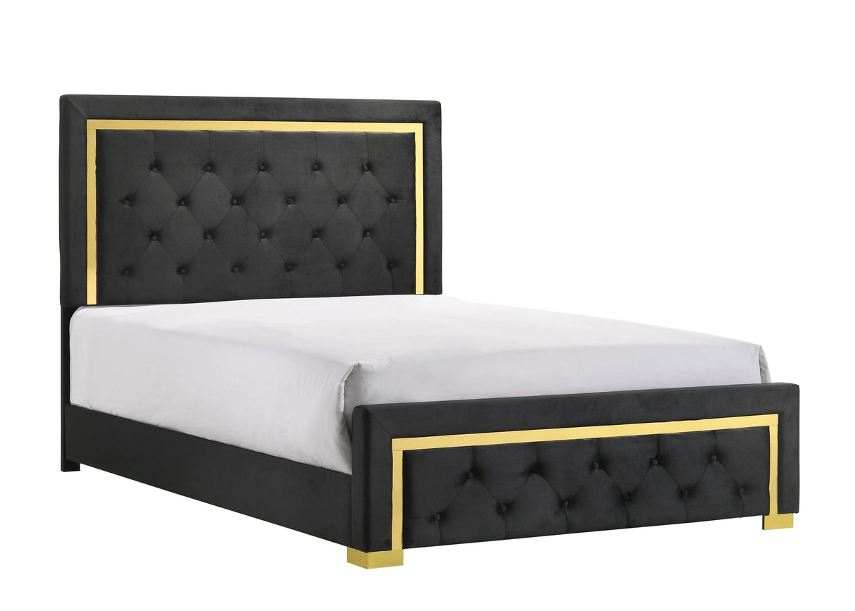 Pepe Black and Gold Queen Panel Upholstered Bed by Crown Mark at Eve Furniture