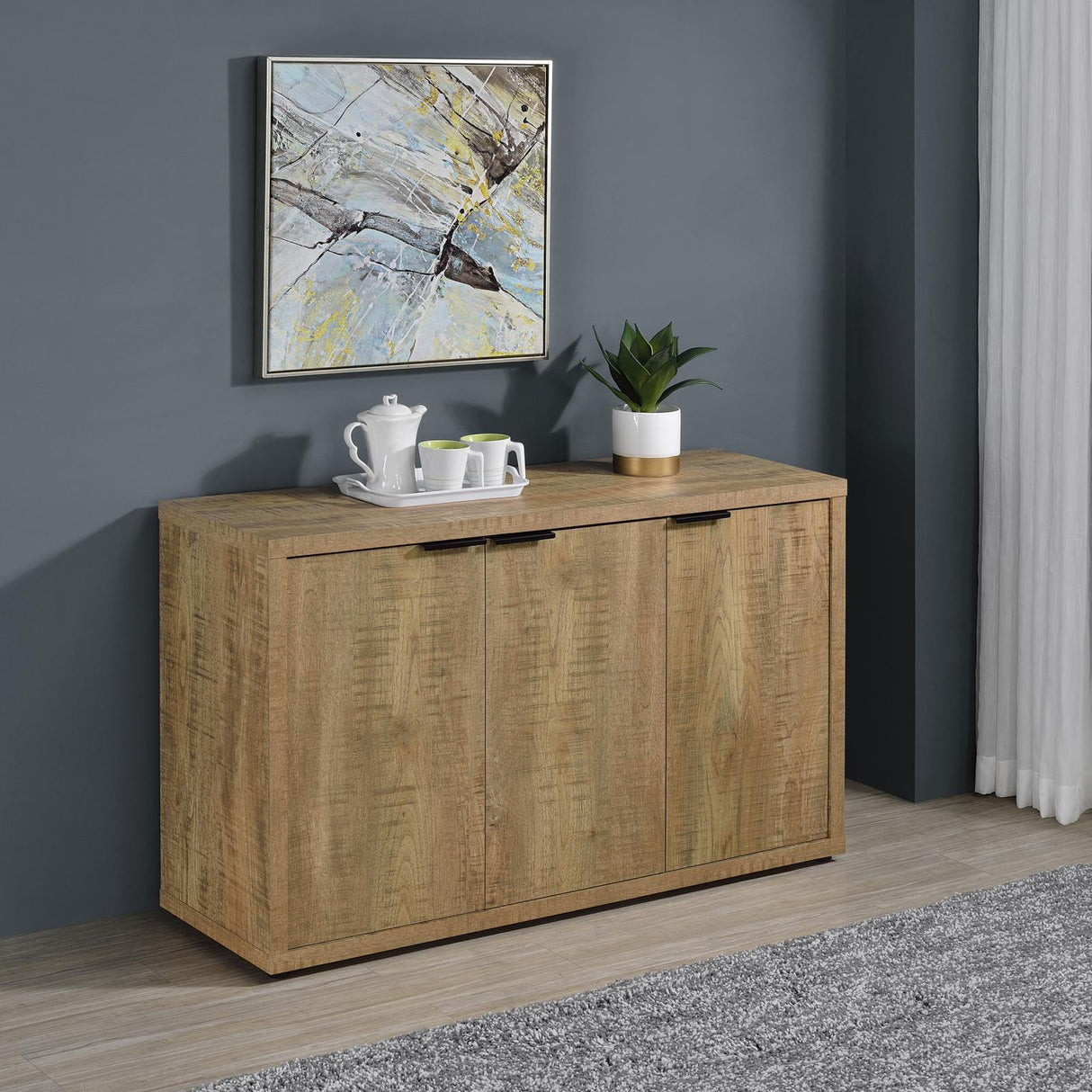 Pepita Mango Brown 3-Door Engineered Wood Accent Cabinet with Adjustable Shelves