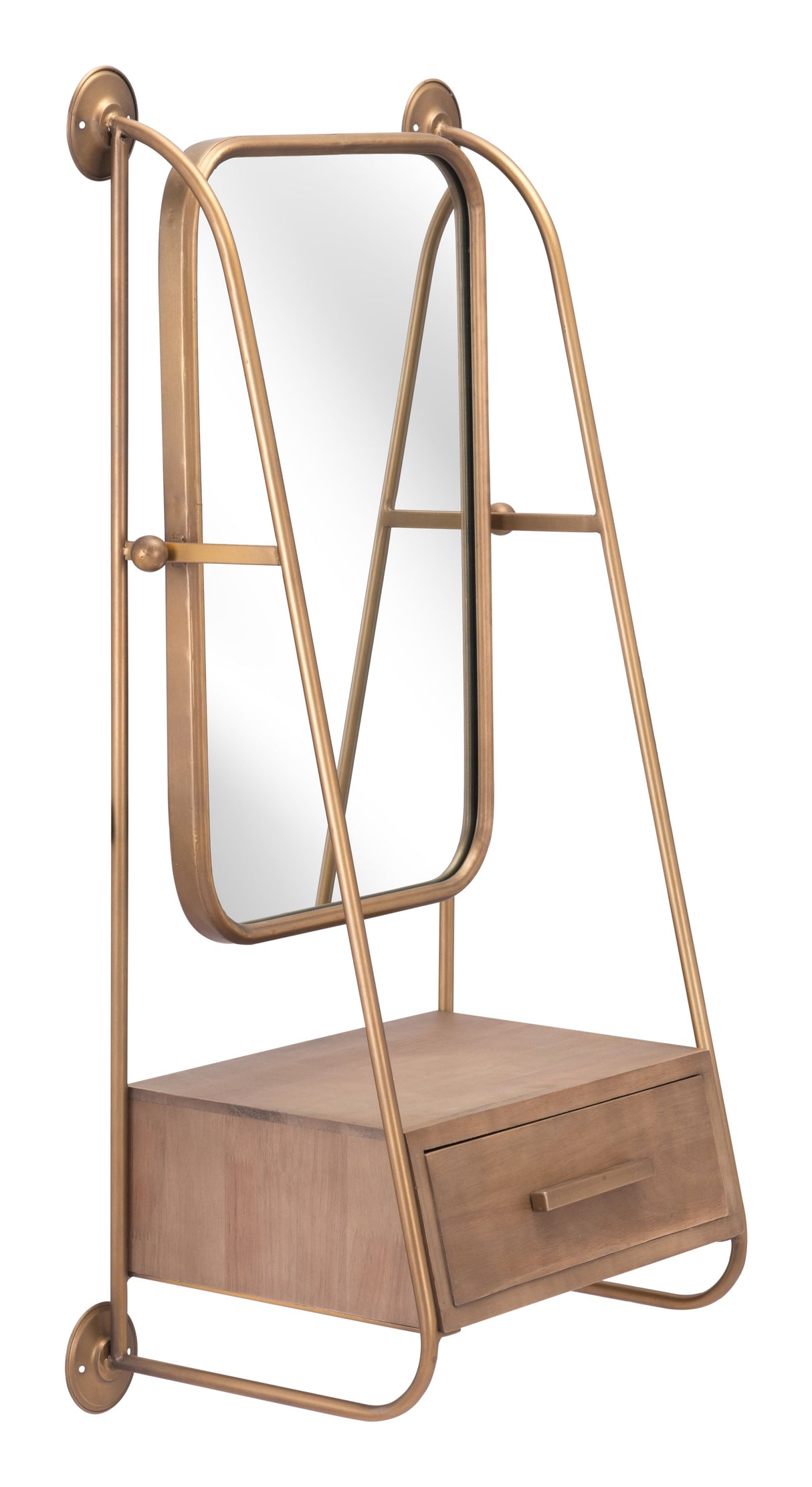 Peralta Brass & Brown Mirror Shelf by Zuomod at Eve Furniture