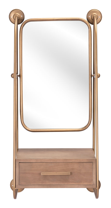 Peralta Brass & Brown Mirror Shelf by Zuomod at Eve Furniture