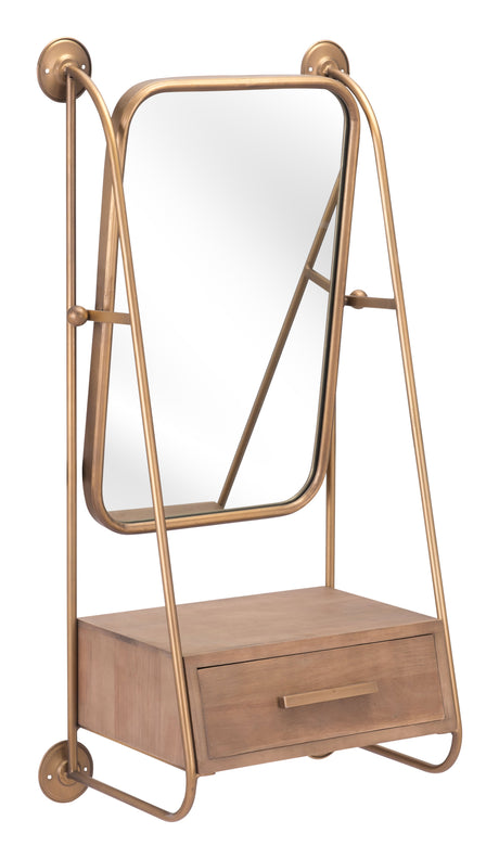 Peralta Brass & Brown Mirror Shelf by Zuomod at Eve Furniture