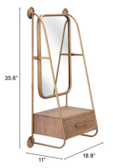 Peralta Brass & Brown Mirror Shelf by Zuomod at Eve Furniture
