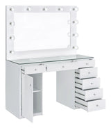 Percy White 7-Drawer Glass Top Vanity Desk with Lighting by Coaster at Eve Furniture