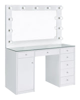 Percy White 7-Drawer Glass Top Vanity Desk with Lighting by Coaster at Eve Furniture