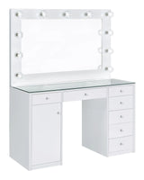 Percy White 7-Drawer Glass Top Vanity Desk with Lighting by Coaster at Eve Furniture