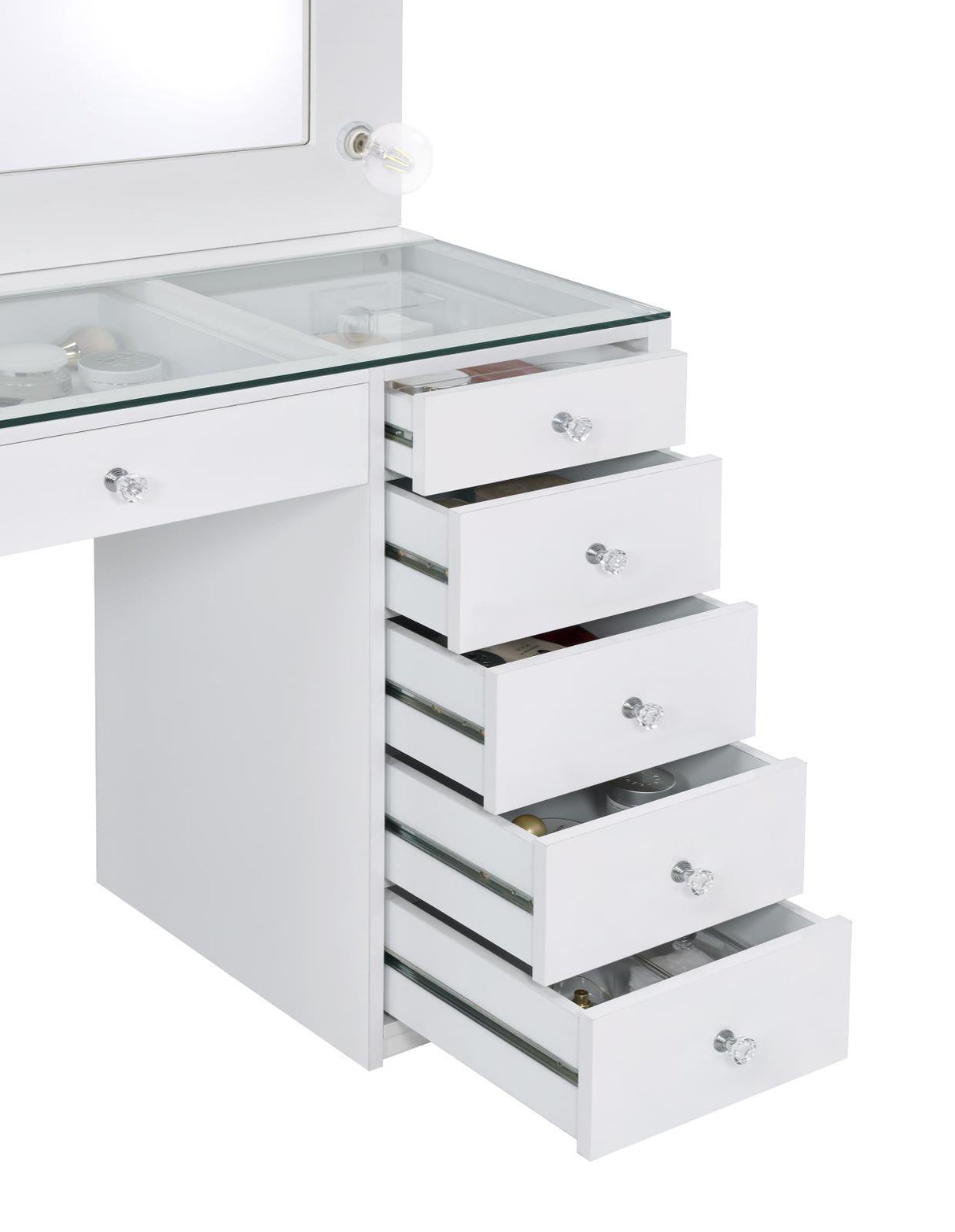 Percy White 7-Drawer Glass Top Vanity Desk with Lighting by Coaster at Eve Furniture