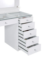 Percy White 7-Drawer Glass Top Vanity Desk with Lighting by Coaster at Eve Furniture