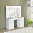 Percy White 7-Drawer Glass Top Vanity Desk with Lighting by Coaster at Eve Furniture