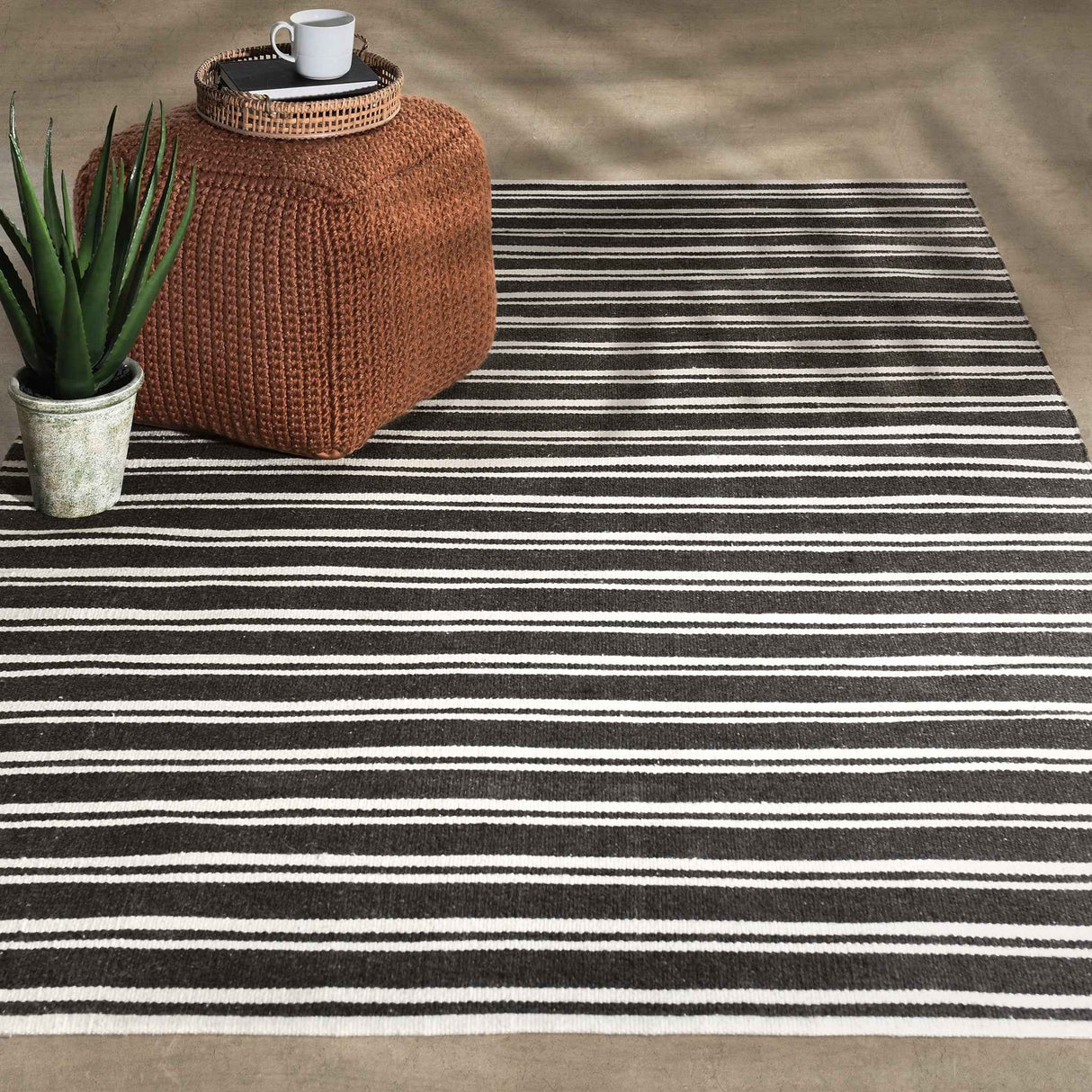 Performance Palma Charcoal/Ivory Stripe Rug by Classic Home at Eve Furniture