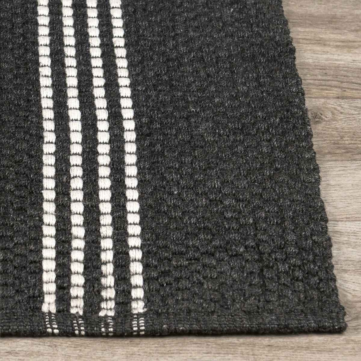 Performance Sorrento Charcoal/Ivory Stripe Rug by Classic Home at Eve Furniture