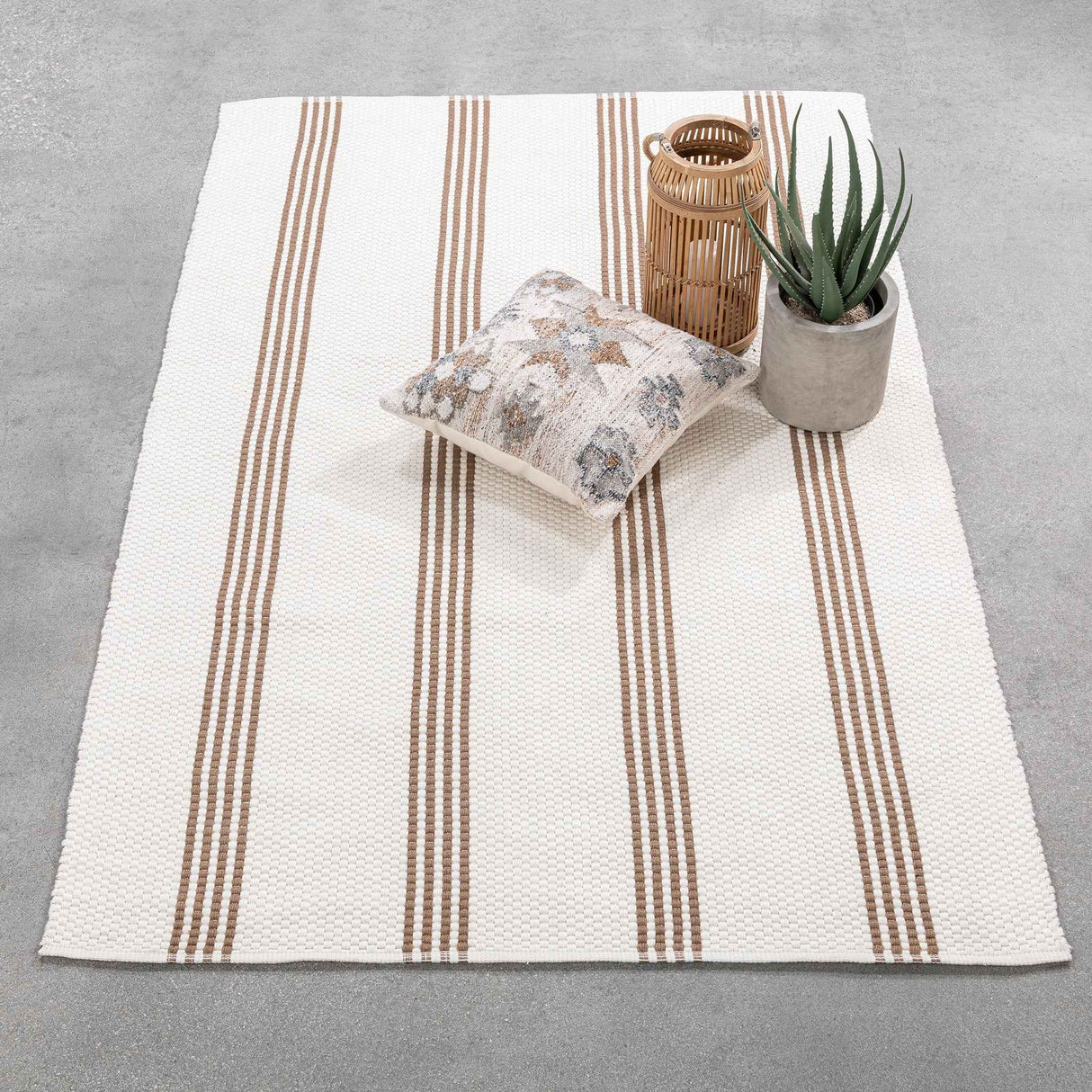 Performance Sorrento Ivory/Coconut Brown Stripe Rug by Classic Home at Eve Furniture