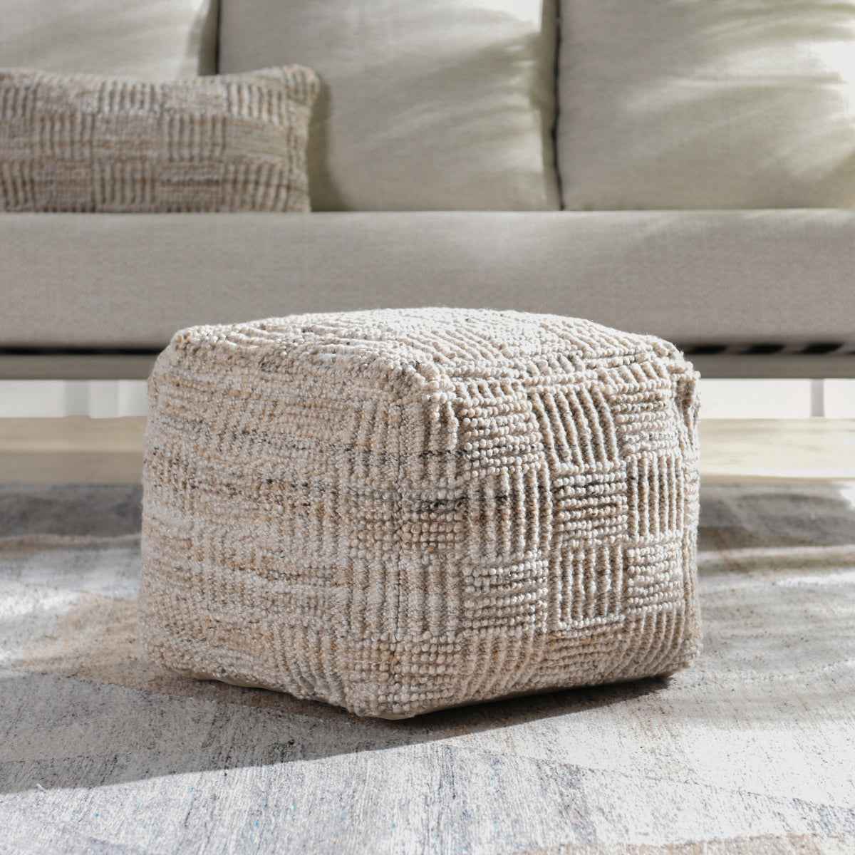 Performance Vico Caramel Multi Pouf 18"x18"x14" by Classic Home at Eve Furniture