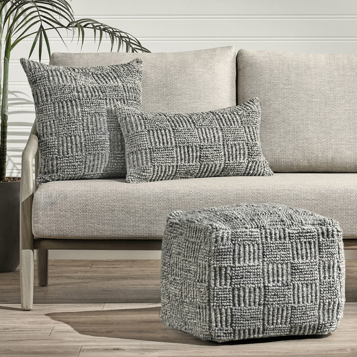 Performance Vico Gray Pouf 18"x18"x14" by Classic Home at Eve Furniture