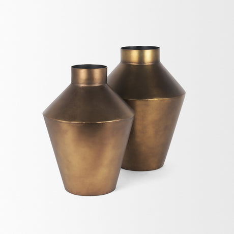 Perrin Small Brushed Gold Metal Decorative Vase by Mercana at Eve Furniture