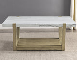 Perth White Marble Top Cocktail Table with Casters