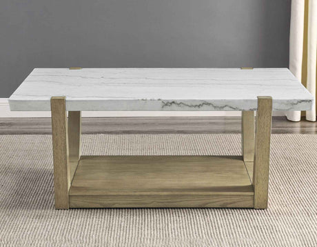 Perth White Marble Top Cocktail Table with Casters by Steve Silver at Eve Furniture