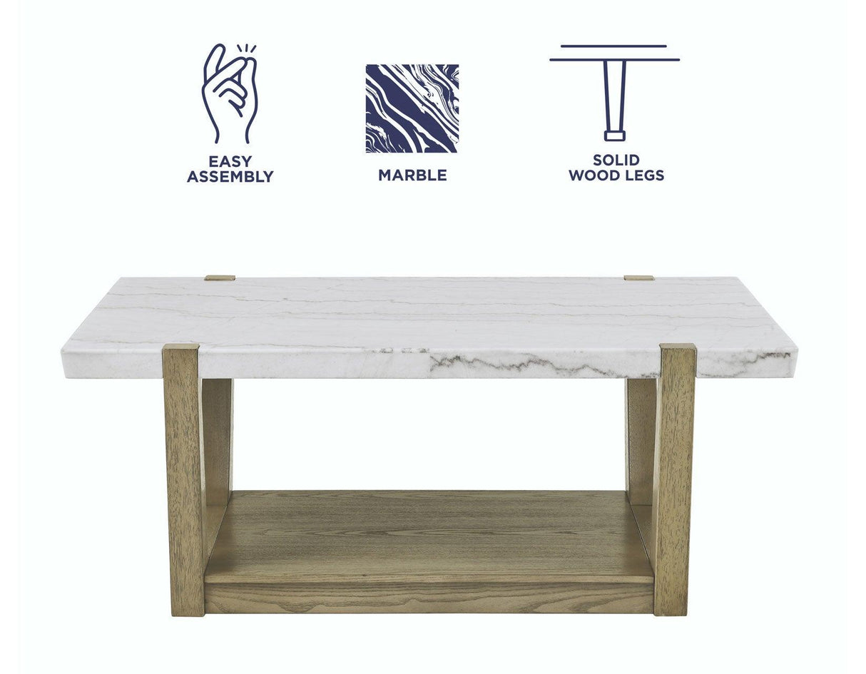 Perth White Marble Top Cocktail Table with Casters by Steve Silver at Eve Furniture