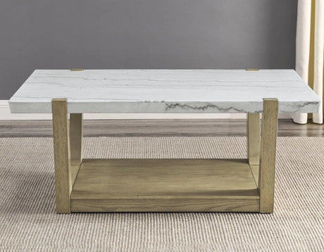 Perth White Marble Top Cocktail Table with Casters by Steve Silver at Eve Furniture