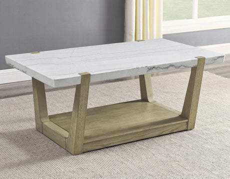 Perth White Marble Top Cocktail Table with Casters by Steve Silver at Eve Furniture