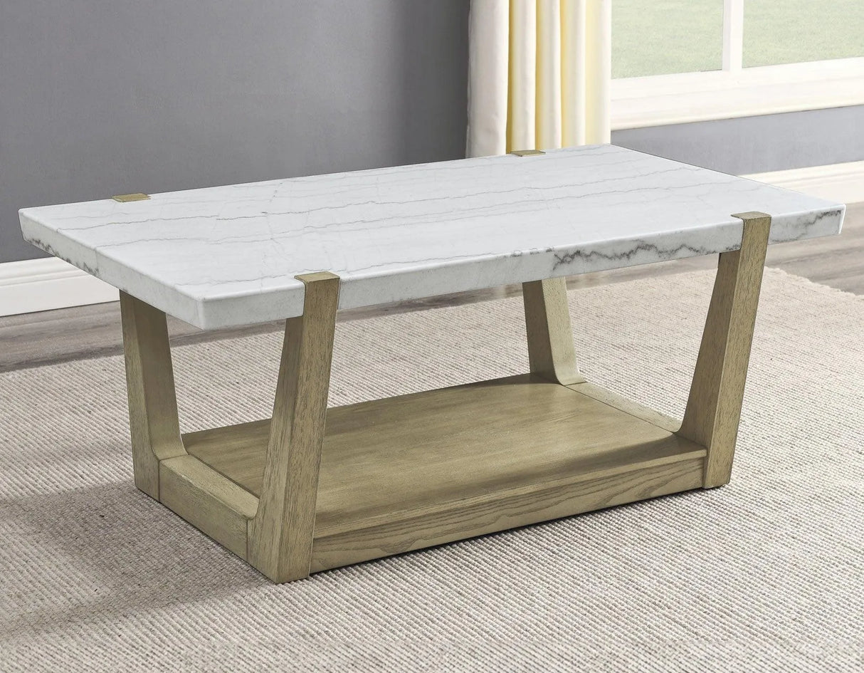 Perth White Marble Top Cocktail Table with Casters by Steve Silver at Eve Furniture