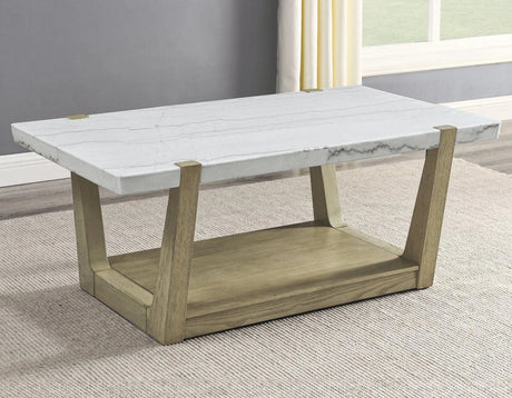 Perth White Marble Top Cocktail Table with Casters by Steve Silver at Eve Furniture