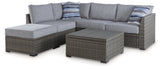 Petal Road Gray Outdoor Loveseat Sectional/Ottoman/Table Set