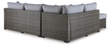 Petal Road Gray Outdoor Loveseat Sectional/Ottoman/Table Set