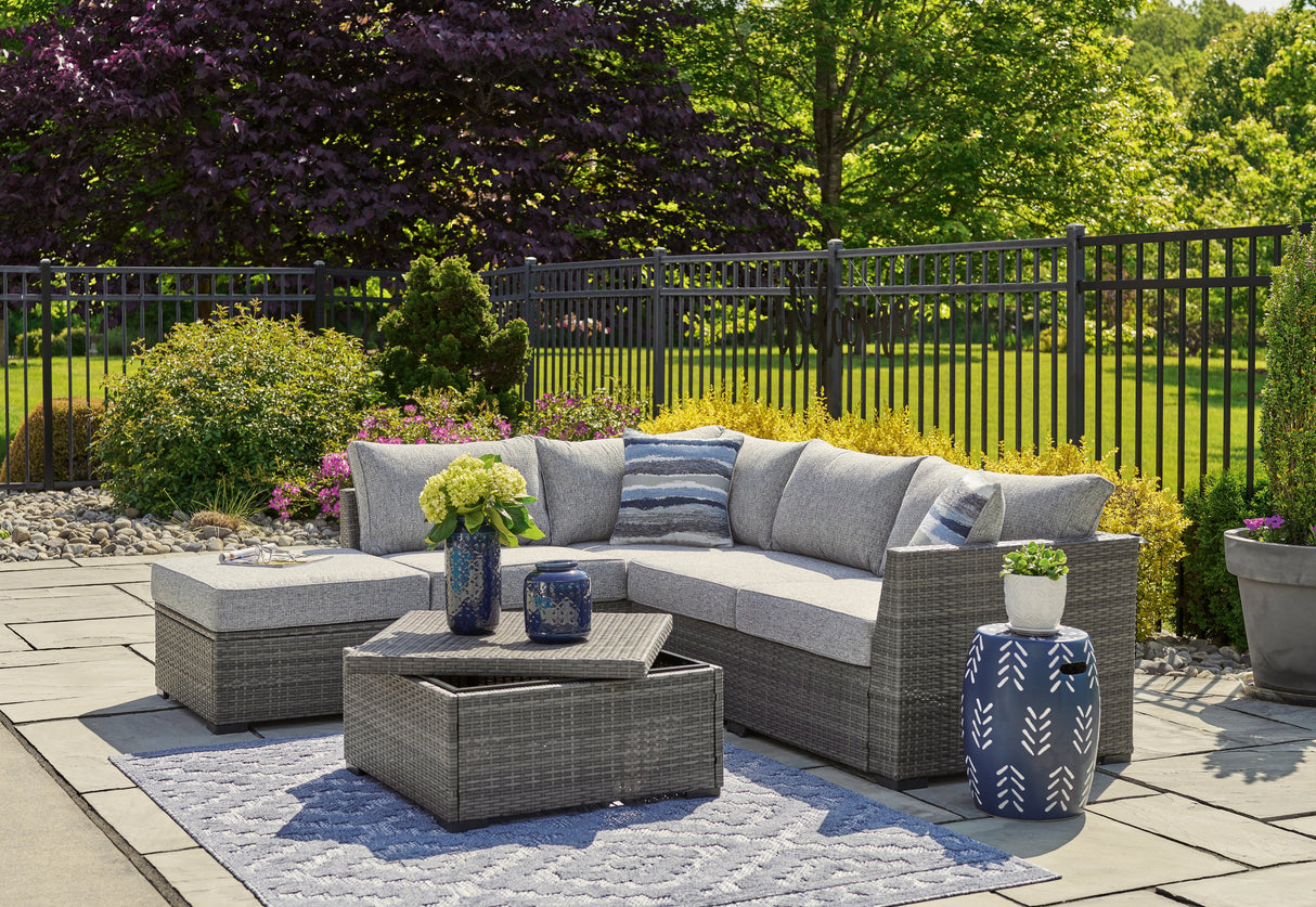 Petal Road Gray Outdoor Loveseat Sectional/Ottoman/Table Set