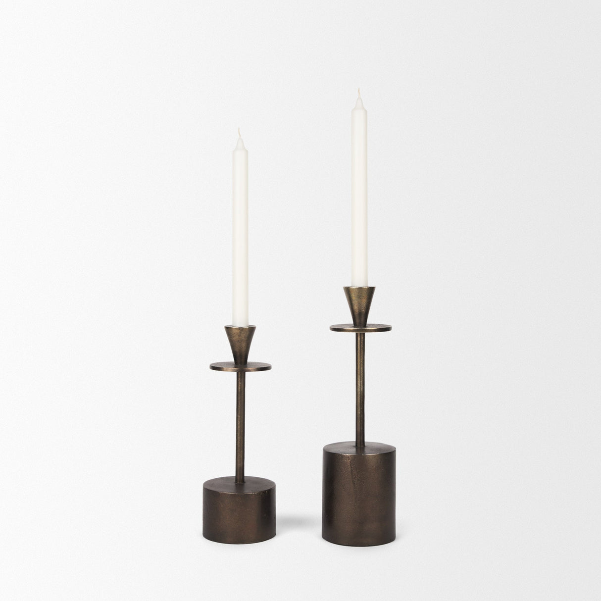 Petria Antiqued Gold Textured Metal Taper Candle Holders by Mercana at Eve Furniture