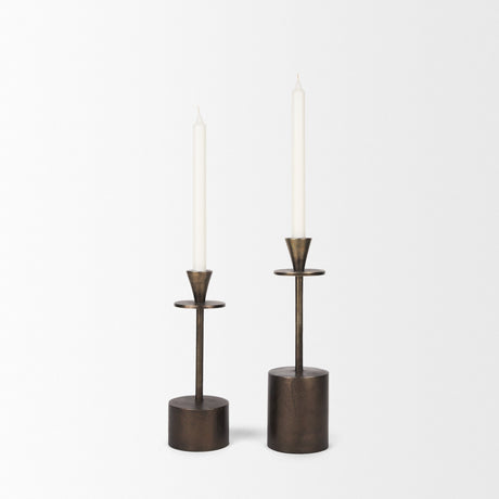 Petria Antiqued Gold Textured Metal Taper Candle Holders by Mercana at Eve Furniture