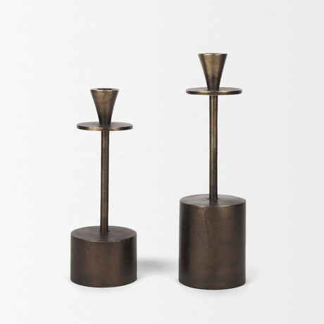 Petria Antiqued Gold Textured Metal Taper Candle Holders by Mercana at Eve Furniture