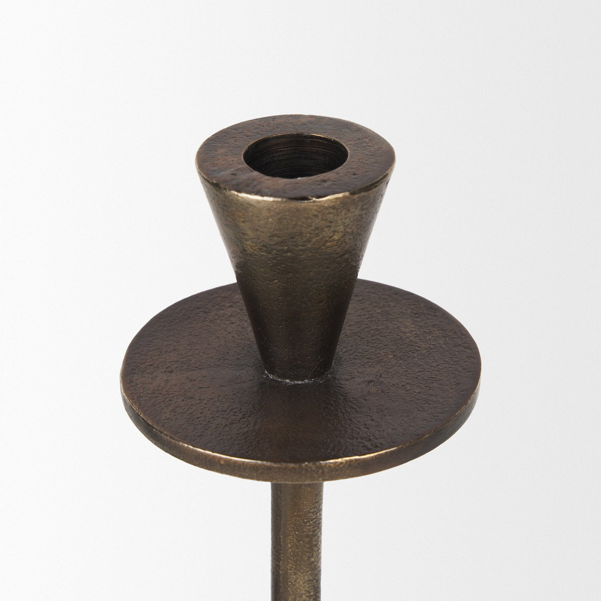 Petria Antiqued Gold Textured Metal Taper Candle Holders by Mercana at Eve Furniture