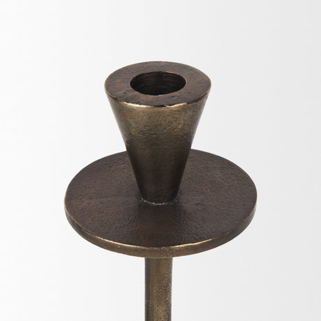 Petria Antiqued Gold Textured Metal Taper Candle Holders by Mercana at Eve Furniture