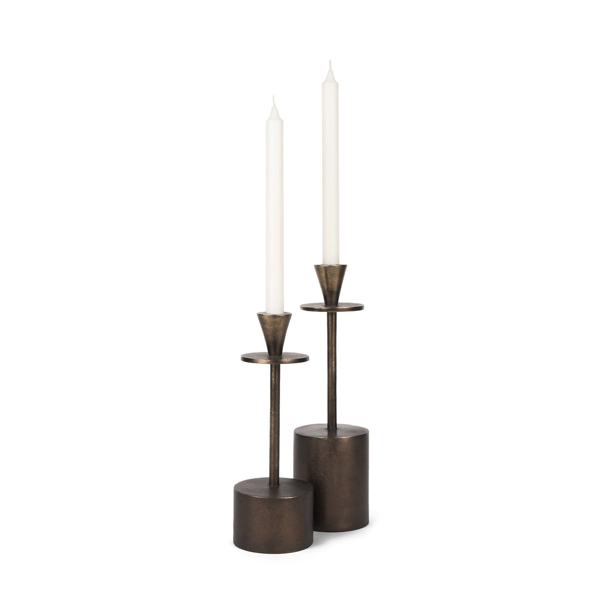 Petria Antiqued Gold Textured Metal Taper Candle Holders by Mercana at Eve Furniture