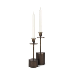Petria Antiqued Gold Textured Metal Taper Candle Holders by Mercana at Eve Furniture
