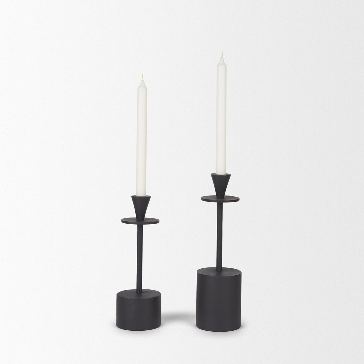 Petria Matte Black Textured Metal Taper Candle Holders by Mercana at Eve Furniture