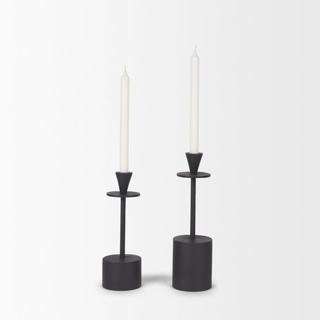 Petria Matte Black Textured Metal Taper Candle Holders by Mercana at Eve Furniture